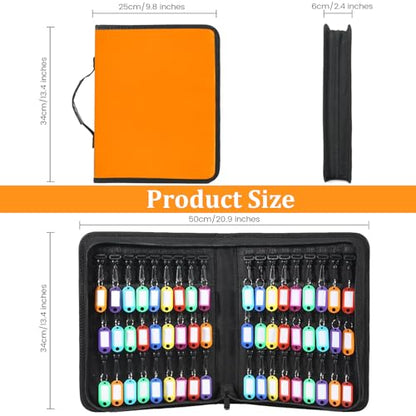 Portable Key Organizer with Handle, Fireproof and Waterproof Key Case, Key Holder with 54 Hooks and Tags Portable Key Storage Book for Offices Real Estate Agencies Hotels and Rental Management
