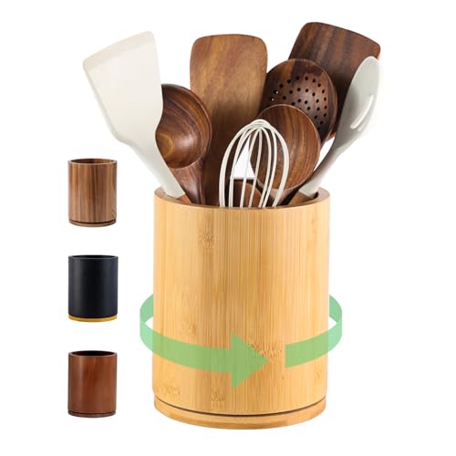 Wooden Utensil Holder, 360°Rotating 7.3'' Large Ut... (Bamboo | Wood)