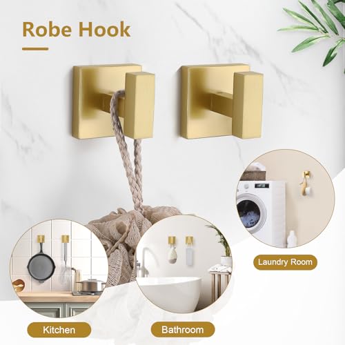 5-Pieces Brushed Gold Bathroom Hardware Accessories Set 23.6" SUS304 Stainless Steel Towel Bar Set Wall Mounted Square Toilet Paper Holder with Shelf