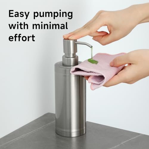 Brushed Nickel Soap Dispenser Stainless Steel Metal Pump Hand Lotion Bottle for Bathroom, Bedroom and Kitchen(300ML/10.15Ounce)
