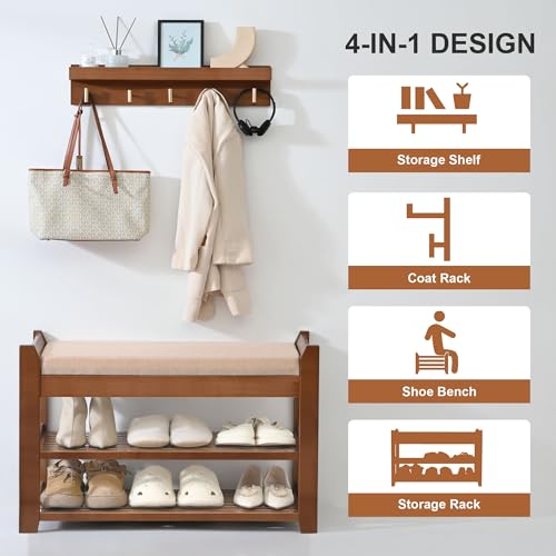 Shoe Rack for Front Door Entrance, 28” Entryway Bench with Coat Rack, Hall Tree Shoe Bench with Storage for Entry, Hallway, Bedroom, Living Room