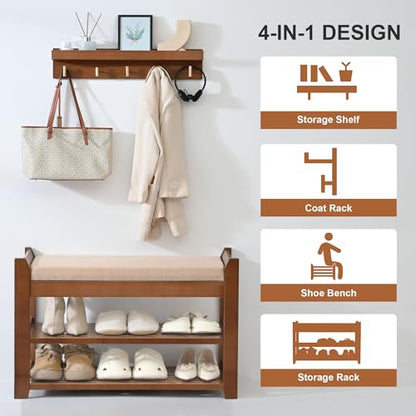 Shoe Rack for Front Door Entrance, 28” Entryway Bench with Coat Rack, Hall Tree Shoe Bench with Storage for Entry, Hallway, Bedroom, Living Room