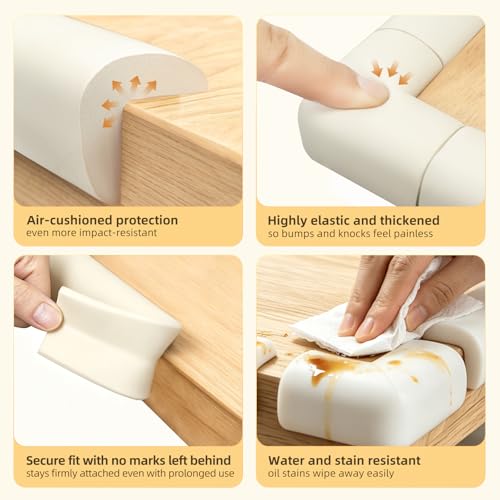 Corner Protector Baby, Baby Proofing Edge Corner Protector, Soft Foam White | Waterproof Foam Cushion with Adhesive Tape ,Corner Protector for Fireplace, Table, Stair, Cabinet (6.6ft Edge + 4 Corners)
