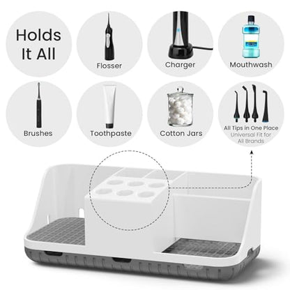 Boperzi Electric Toothbrush Holders with Cord Slots: Detachable Toothbrush and Toothpaste Holders, Large Tooth Brush Storage Caddy Set Drainage, Anti-Slip Bathroom Counter Organizer for Family, Kids