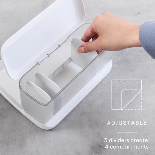 YouCopia HideAway Counter Caddy, Bathroom Vanity Countertop Organizer Tray with Adjustable Dividers and Lid
