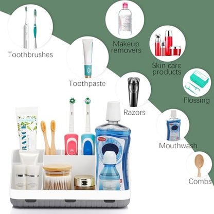 Toothbrush Holders for Bathrooms Countertop Organizer - Kids Electric Toothbrush and Toothpaste Holder Detachable 7 Slots Tooth Brush Organization Bathroom Accessories Storage Vanity, White