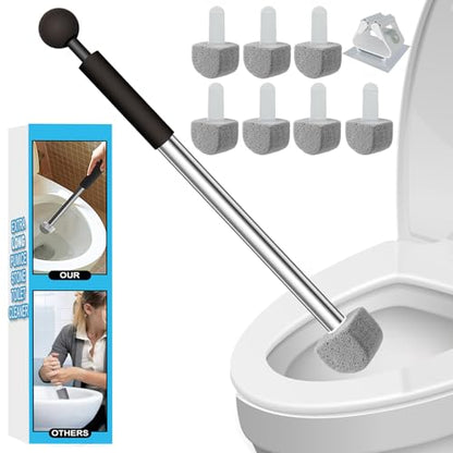 Pumice Stone Toilet Bowl Cleaner - Hard Water Stain Remover | Natural pumice removes hard water rings, limescale & rust on toilets, tiles, sinks & grills. Long handle + 8 refills.