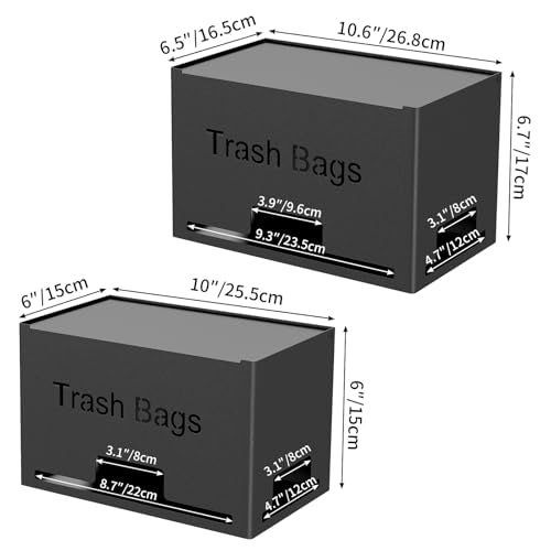 STWWO 2-Pack Trash Bag Holder Dispenser, Stackable Garbage Bag Dispenser, Extra Large Trash Organizer for Kitchen Laundry Under Sink, Wall Mounted or Freestanding, Metal Black