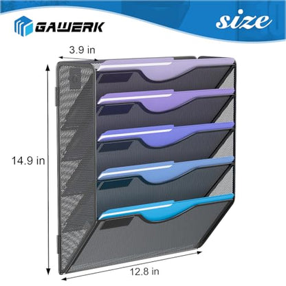 5 Tier Hanging Wall File Organizer, Mesh Mail Paper Orgnization Hanging File Folder Holder for Home Office, Black