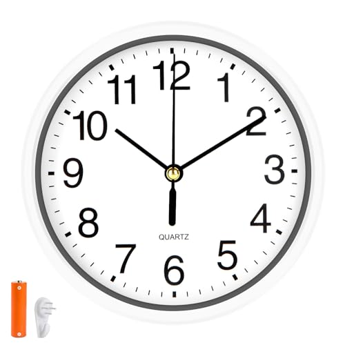 Silent Wall Clock Non Ticking, 6 Inch Wall Clocks Battery Operated, Small Analog Clock for Bedroom Home Office Kitchen Bathroom School, Easy to Read(White)
