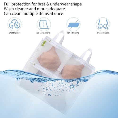 Laundry Bra Bag, 2 Pcs Bra Washing Bags, Lingerie Bags for Washing Delicates, Holds 10 D-F Cups Sizes, Underwear Brassiere Washing Bag with Zipper for Laundry Storage