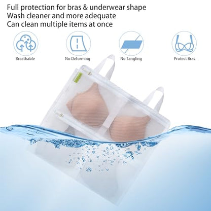 Laundry Bra Bag, 2 Pcs Bra Washing Bags, Lingerie Bags for Washing Delicates, Holds 10 D-F Cups Sizes, Underwear Brassiere Washing Bag with Zipper for Laundry Storage