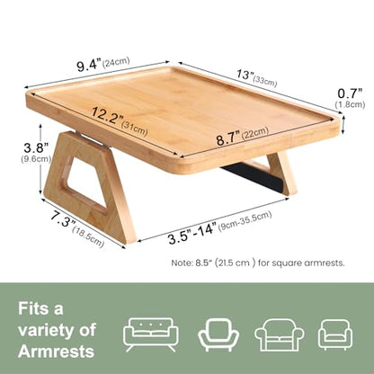 Couch Arm Tray,Bamboo Folding Sofa Tray,Sofa Armrest Trays Clip-On Couch Desk for Drinks,Snacks,Phone,Remote Control（Natural）