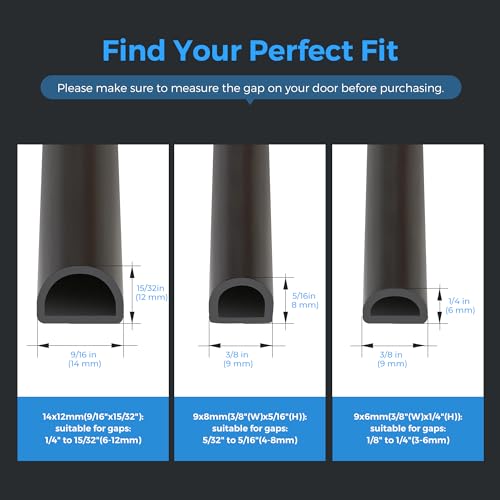 Ravinte Weather Stripping Door Seal Strip, 23 FT D-Shaped Silicone, Black | Door Weather Stripping, Self-Adhesive D-Seal, 3/8 x 5/16 in, Fits 5/16 to 5/32 in Gaps, Door and Window Frames, Blocks Drafts