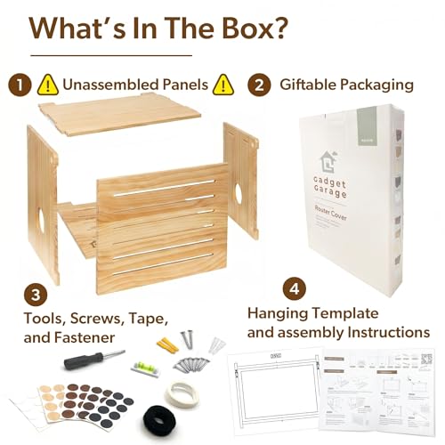 WiFi Router Storage Cabinet Router Box Hider WiFi Box Hider Shelf Cover | Deluxe • Pine Wood • Pine Finish • Seamless Side Panel Design • Fits Routers Up To 11" • Wall Mount Or Desktop Placement