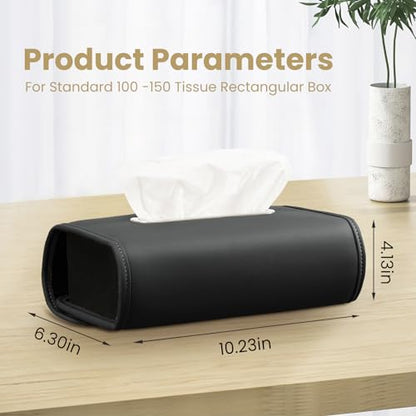 Large Car Tissue Holder, Refill Easily Clamshell Opening, Black 1PC | Tissue Box Cover Keep Car Tidy, Premium PU Leather Backseat Napkin Rectangle Organizer in Auto, Fits 100-150 Count Tissues
