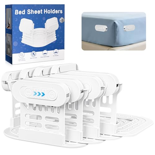 AMOVO Sheet Holders for Corners Keep Fitted Sheet in Place Mattress Straps | Sheet & Mattress Secure, Heavy Duty Sheet Slide Stopper, Easy Installation, Fitted Sheet Clips Gentle on All Fabrics,Matte