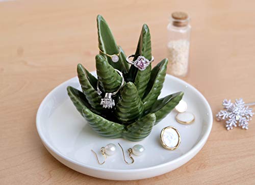 PUDDING CABIN Aloe Ring Holder,Cactus Ring Dish,Jewelry Holder Trinket Tray for Rings Earrings Necklace Organizer,Bridesmaid Christmas Birthday Gift for Women Girls