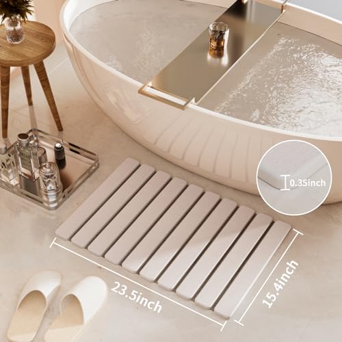 Foldable Stone Bath Mat, Diatomaceous Earth Stone Drying Mats for Bathroom | Quick Dry, Super Absorbent, Non Slip, Dish Drying Mat for Kitchen Counter, 23.5 x 15.4in, White