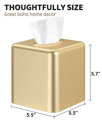 Tissue Box Cover, Square Metal Tissue Box Holder Modern Decor Facial Napkin Holder Tissue Box Dispenser for Bathroom Vanity Countertop, Living Room, Bedroom, Office - Gold