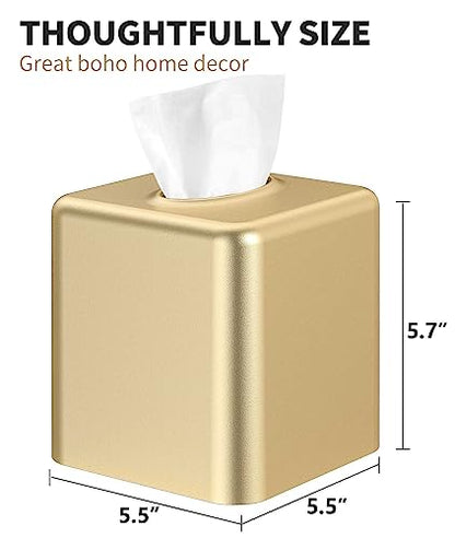 Tissue Box Cover, Square Metal Tissue Box Holder Modern Decor Facial Napkin Holder Tissue Box Dispenser for Bathroom Vanity Countertop, Living Room, Bedroom, Office - Gold