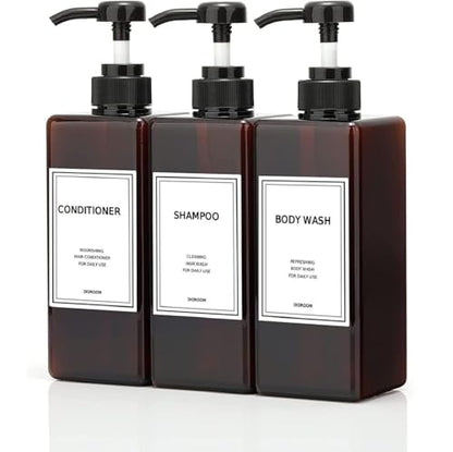 Shampoo and Conditioner Dispenser, Refillable Shampoo and Conditioner Bottles Set with Labels - Empty Shower Plastic Dispenser (21oz)