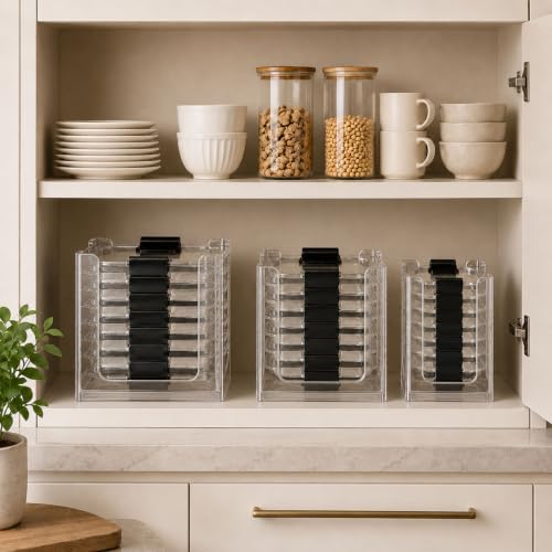 3PCS Food Container Lid Organizer Fit for Rubbermaid Brilliance Nap-on Lids | Clear Acrylic Stackable Lid Holder Rack, Holds 24 Lids, Fits 0.5, 1.3, 3.2 & 4.7 Cup Lids, Stackable Kitchen Storage