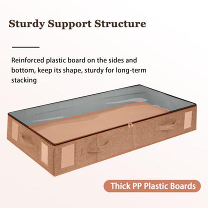 2 Pack Under Bed Storage Containers, Stackable Closet Organizers and Storage Bins with Sturdy Support, Foldable Underbed Clothes Storage Box for Blanket, Comforter, Sweater, Pillows, Shoes