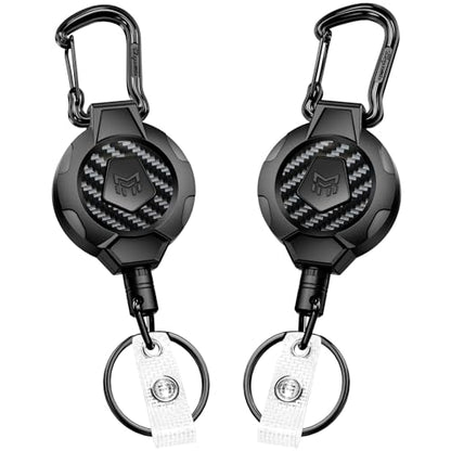 MNGARISTA Heavy Duty Retractable Keychain Lanyard Badge Reel Holder,2PK | ,Carbon Fiber,Can Hold 10+ Keys,31.5" Stainless Steel Cable, Carabiner Clip,For Security and Daily Work Use