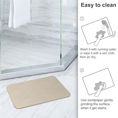 2 Pack Diatomaceous Earth Shower Mat, Stone Bath Mat, Nonslip Super Absorbent Fast-Drying Hard Bath Mat for Bathroom Shower Floor, 23.62 x 15.35 inch, Grey and White Pattern