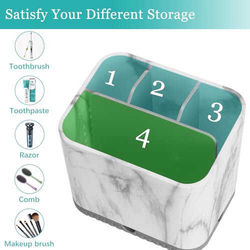 Toothbrush Holder for Bathrooms, Toothbrush Organizer (Grey Marble Grain) | Easy To Clean, Drainage, Removable, Non-Slip, 4 Slots Tooth Brush Holder for Bathroom Countertop Organizer