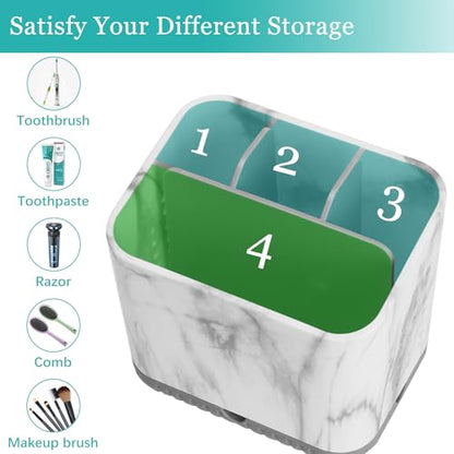 Toothbrush Holder for Bathrooms, Toothbrush Organizer (Grey Marble Grain) | Easy To Clean, Drainage, Removable, Non-Slip, 4 Slots Tooth Brush Holder for Bathroom Countertop Organizer