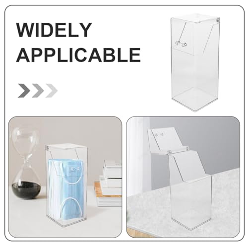 Healeved Clear Face Mask Dispenser with Lid, Acrylic Countertop Storage Box Holder for Facial Masks, Gloves and Hairnets, Dust-Proof Vertical Organizer for Home Office Clinic (8.25 x 3.46 Inch)