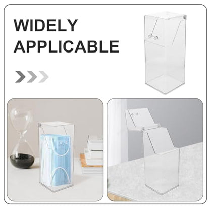 Healeved Clear Face Mask Dispenser with Lid, Acrylic Countertop Storage Box Holder for Facial Masks, Gloves and Hairnets, Dust-Proof Vertical Organizer for Home Office Clinic (8.25 x 3.46 Inch)