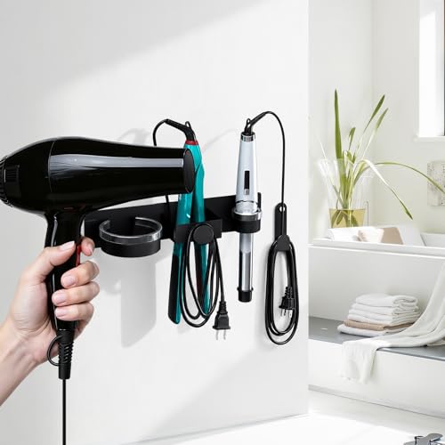 Hair Dryer Holder Wall Mounted, Blow Dryer Holder with Plug&Cord Organizer | Hair Straightener Holder Wall Mount, Metal Hair Tools Organizer & Storage Curling Iron Holder for Bathroom, Salon