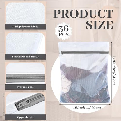36 Pieces Mesh Laundry Bags Fine Mesh Wash Bags with Zipper Machine Washable Lingerie Bags for Washing Delicates Clothes Garment Underwear Blouse Hosiery Socks Travel, 16 x 20 Inches (Gray)