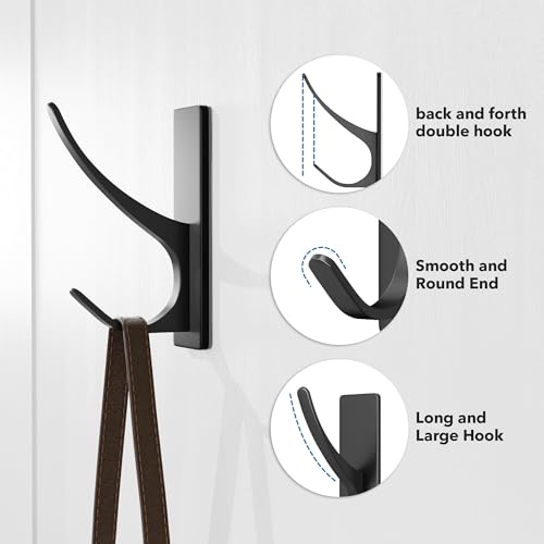 pickpiff Matt Black Self-Adhesive Hook, 13LB Hanger for Coat/Towel, 6-Pack