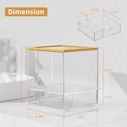 VITVITI Disposable Face Towel Holder for Clean Skin Club, Acrylic Bamboo Facial Towel Holder Box with Drawer, 50 XL Face Towels Container for Bathroom Vanity Makeup, Clear