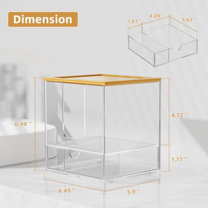 VITVITI Disposable Face Towel Holder for Clean Skin Club, Acrylic Bamboo Facial Towel Holder Box with Drawer, 50 XL Face Towels Container for Bathroom Vanity Makeup, Clear