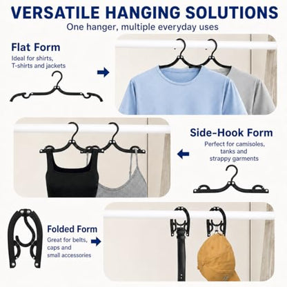 24 PCS Travel Hangers - Cruise Ship Essentials Portable Folding Clothes Hangers Travel Essentials Foldable Clothes Drying Rack for Travel (Black)