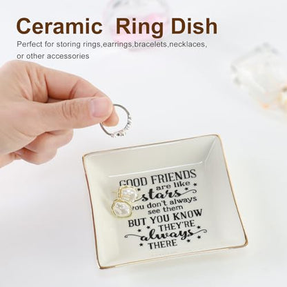 Good Friends Bestie Birthday Gifts for Women Her Ring Trinket Dish Jewelry Tray-Good Friends are Like Stars - You Don't Always See Them But You Know They're Always There, Friendship Gifts