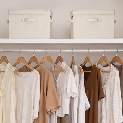 StorageWorks Storage Bins with Lid, Decorative Fabric Storage Bins with Handles, Stackable Closet Organizers for Shelves and Bedroom, Large, Beige(Natural Fabric), 2-Pack