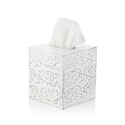 Country Chic Modern Farmhouse Tissue Box Holder, Decorative Metal Tissue Cover, Rustic Square White Style