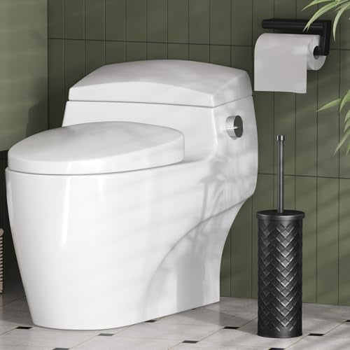 Toilet Bowl Brush and Holder Set 3 Pack with 6 Extra Brush Heads (Black) | Extra Long Handle with Splash Guard Cover, Tool-Free Installation, Bathroom Space-Saving, Cleaner Sets for Apartments, RV