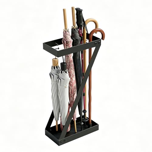 Umbrella Holder for Entryway, Black Umbrella Stand Indoor Stores Umbrellas Canes Equipped with Hooks Ideal for Home, Office , Hotel Lobby of Umbrella Storage Rack