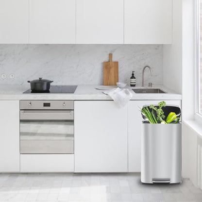BestMassage Stainless Steel Trash Can with Lid, 13 Gallon, Composting | Step-Open, Soft Closing, Removable Inner Bucket, 50 LIter Indoor Composting Bin for Home, Office