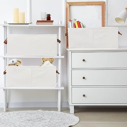 Fordonral Pack of 3 Large Capacity Storage Bins Closet Organizer System, Sturdy Foldable Boxes for Organizing Clothing, Sheets, Toys, Books - Shelf Shelves Basket Bin Linen White