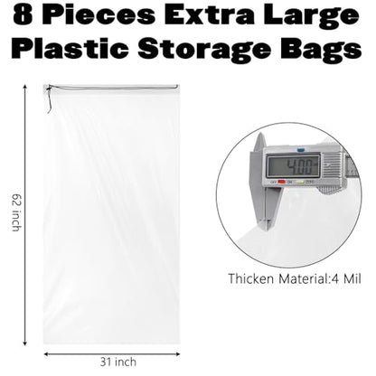 Fasmov 8 Pack 31x62 inches Extra Large Clear Drawstring Plastic Bags, Big Giant Storage Bags, Multi-Purpose Dust Covers Drawstring Plastic Bags for Luggage, Suitcase, Furniture, Reusable