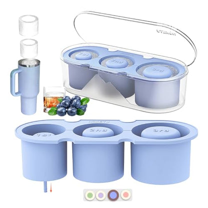 Silicone Ice Mold for Stanley Cup 30 40oz, Tumbler Ice Maker | Easy Fill and Release Without Touching Ice, Ice Cube Tray with Clear Lid and Bin for Freezer, Whiskey, Cocktail (Blue)