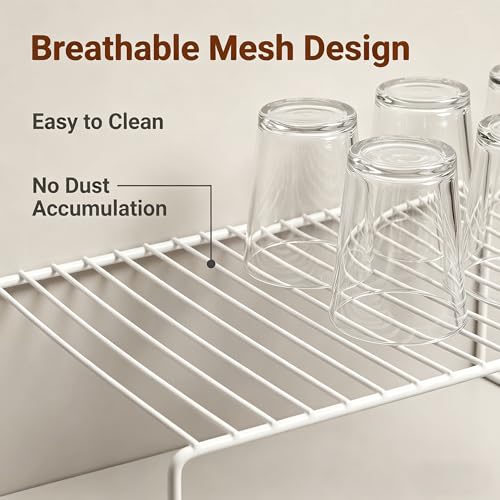 Set of 6 Large (15.7 x 9.4 Inch) Kitchen Cabinet Organizer Shelf, Wire Freezer Storage Shelves Rack, Rustproof Steel Metal Shelf Riser for Dish Plates Pantry Cupboard Organization, White